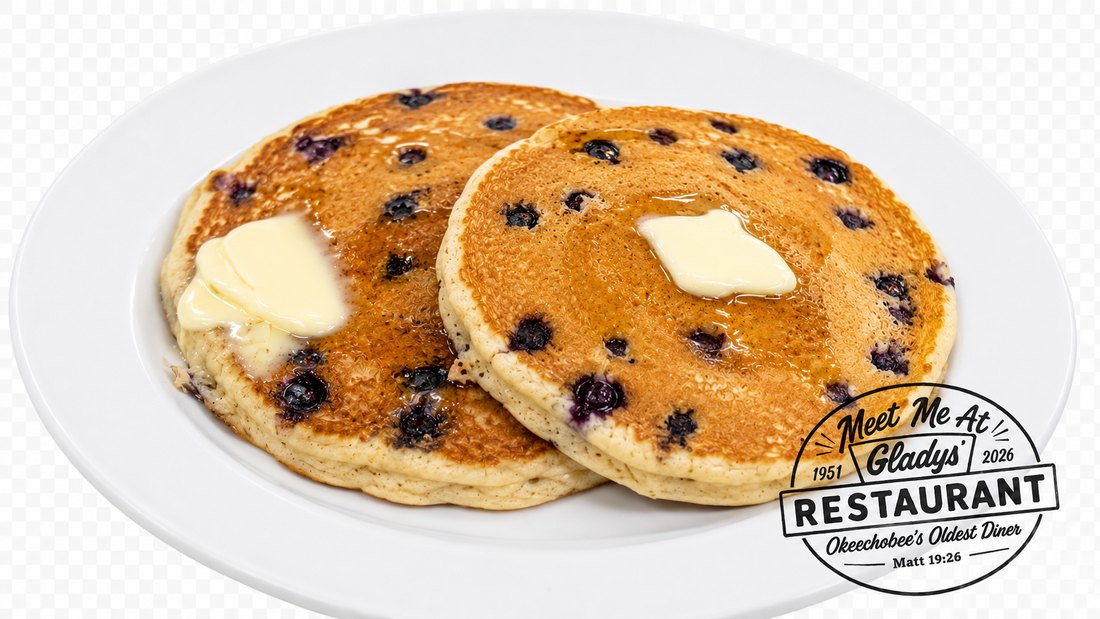 Blueberry pancakes at Gladys' Restaurant in Okeechobee