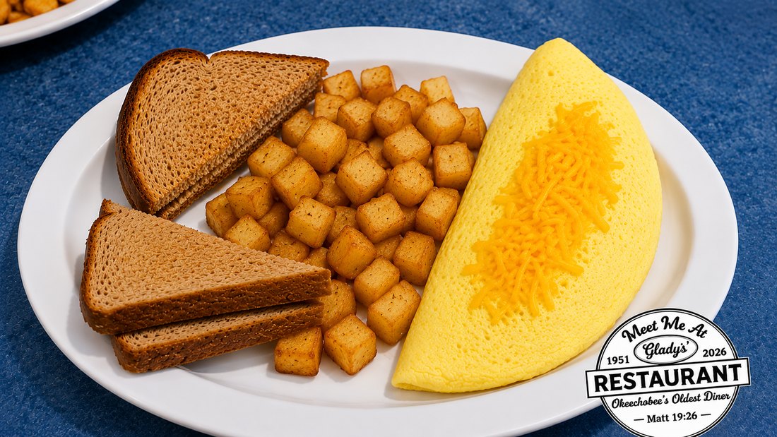Omelet with potatoes and toast from Gladys' Restaurant
